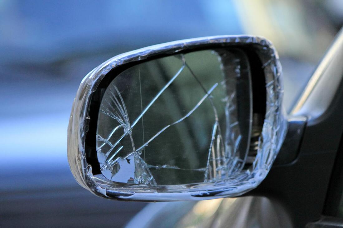 a broken side mirror